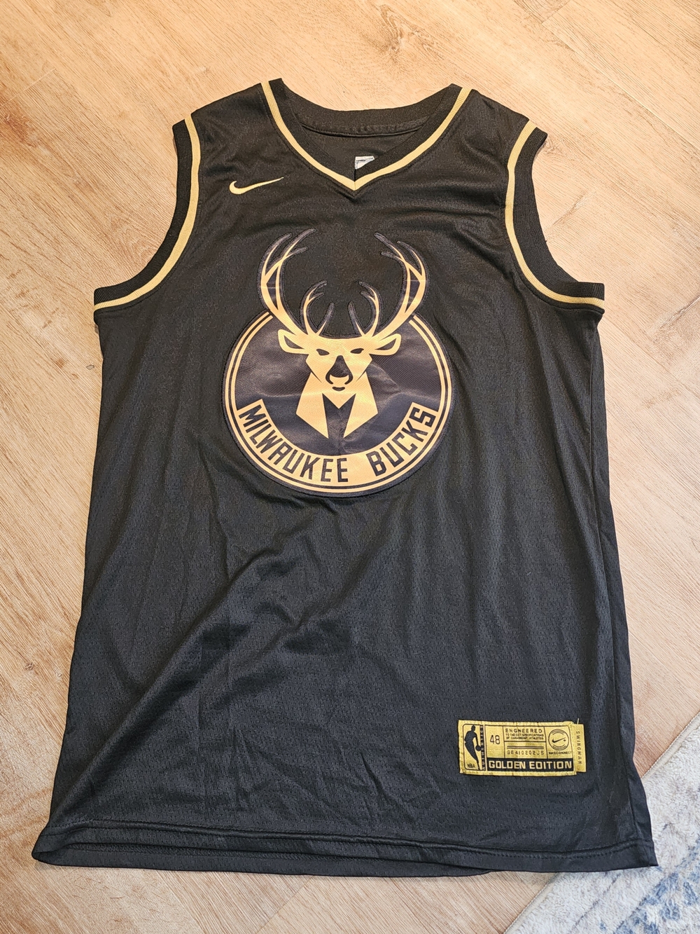 Nike Black and Gold Milwaukee Bucks Graphic Basketball Jersey
